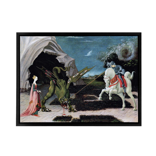 Paolo Uccello Saint George And The Dragon Black Framed Canvas Art Print