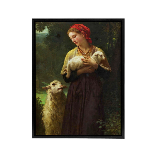 William Bouguereau The Newborn Lamb Black Framed Canvas Wall Art Print