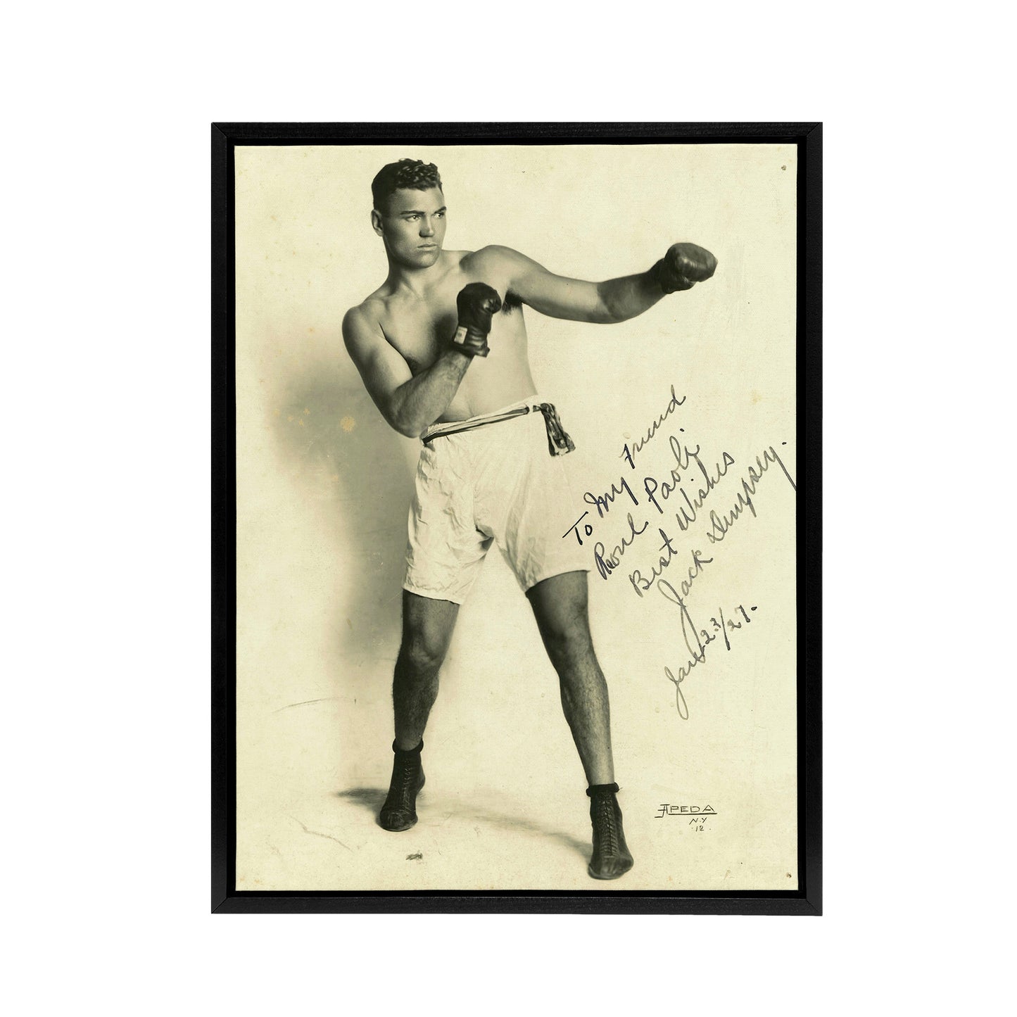 Boxer Mauler Jack Dempsey Black Framed Canvas Wall Art Print