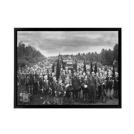 Bulla 1937 Schoolchildren Gas Mask Drill Black Framed Canvas Art Print