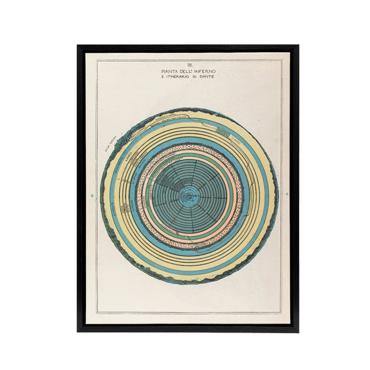 Caetani 1855 Map Hell Plan Dante's Journey Black Framed Canvas Art Print