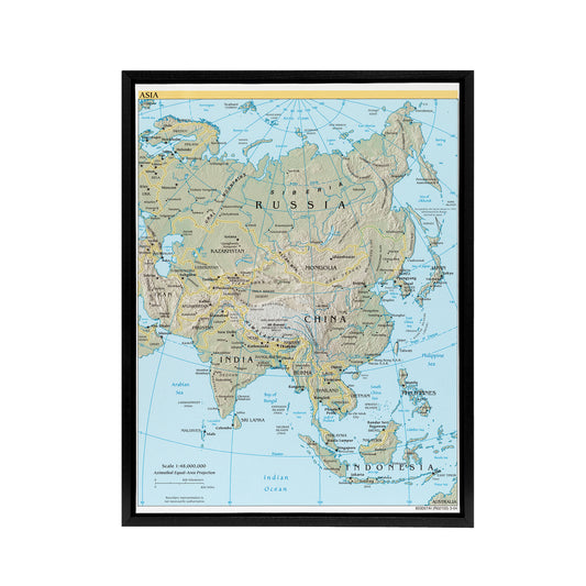 CIA 2004 Map of Asia China Russia India Black Framed Canvas Wall Art Print