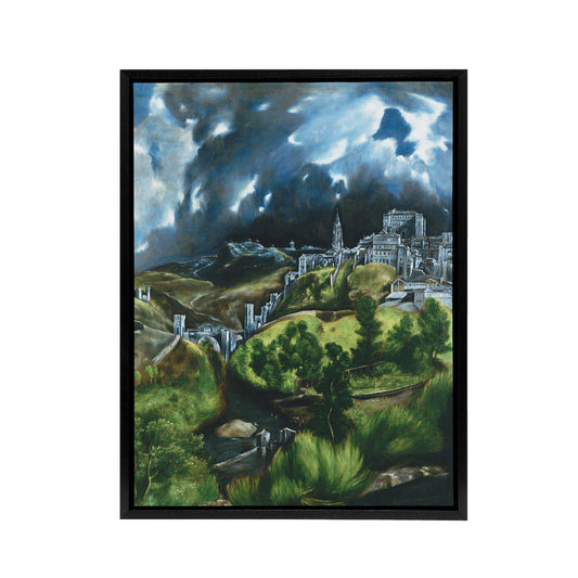 El Greco View Of Toledo Spain Black Framed Canvas Wall Art Print