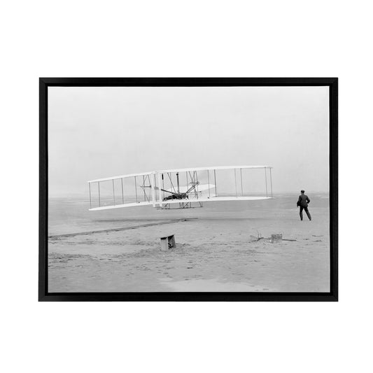 Wright Brothers Aeroplane First Flight Photo Black Framed Canvas Wall Art