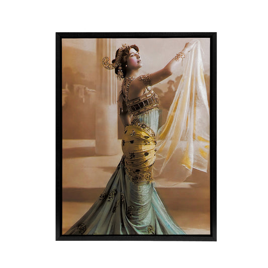 Hand Coloured Portrait Dancer Spy Mata Hari Black Framed Canvas Art Print