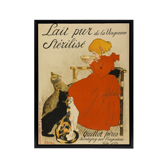 Steinlen Quillot Brothers French Milk Advert Black Framed Canvas Wall Art