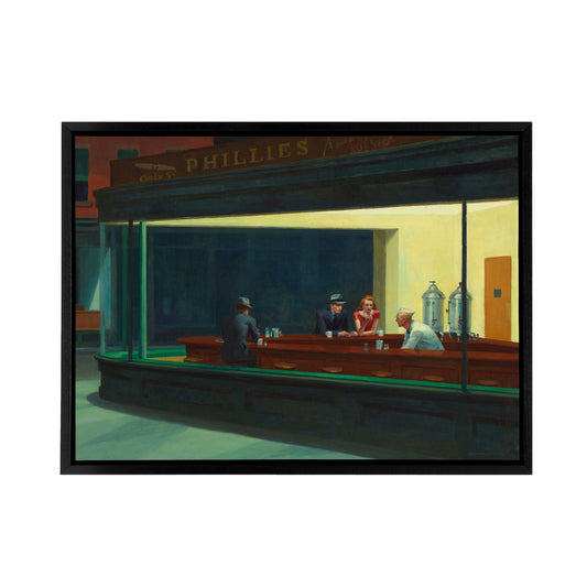 Edward Hopper Nighthawks Black Framed Canvas Wall Art Print