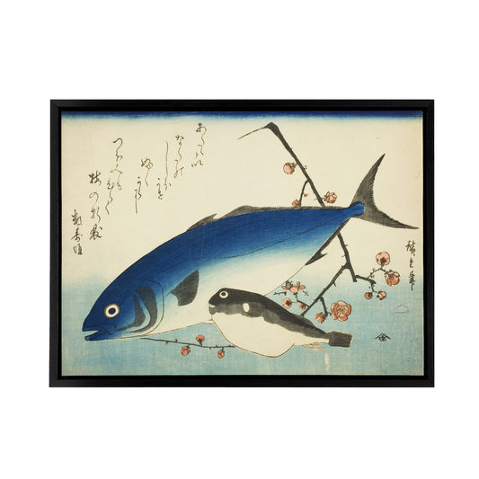 Hiroshige Yellowtail and Blowfish Black Framed Canvas Japanese Art Print