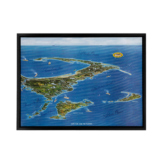 Macdonald 1958 Map Cape Cod And The Islands Black Framed Canvas Art Print