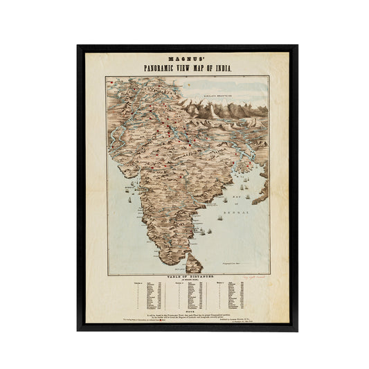 Magnus 1857 Vintage Panoramic Map Of India Black Framed Canvas Art Print