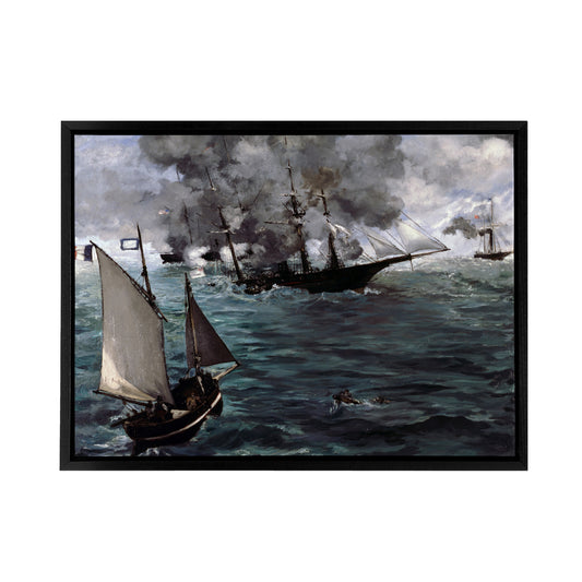 Manet USS Kearsarge and CSS Alabama Battle Black Framed Canvas Art Print