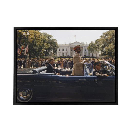 JFK Kennedy Emperor Haile Selassie Parade Black Framed Canvas Art Print