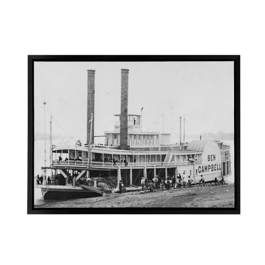 River Steamboat Ben Campbell At Landing Black Framed Canvas Wall Art Print