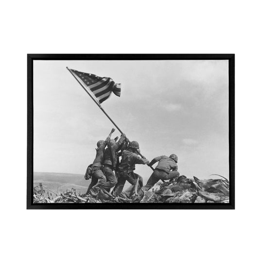 Joe Rosenthal Raising Flag On Iwo Jima WWII Black Framed Canvas Art Print
