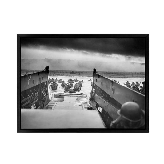 WWII D Day Landings USA Troops Jaws of Death Black Framed Canvas Wall Art