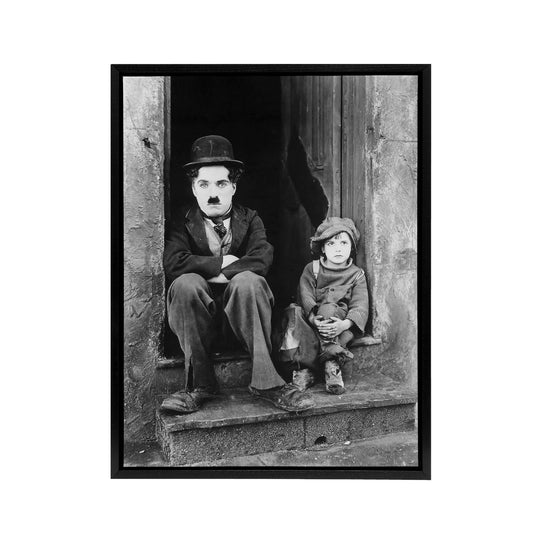 Charlie Chaplin The Kid Silent Movie Still Black Framed Canvas Art Print
