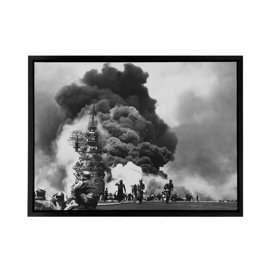 WWII USS Battleship Bunker Hill Kamikazes Black Framed Canvas Art Print