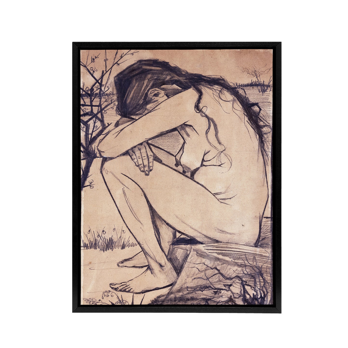 Van Gogh Drawing Sorrow Black Framed Canvas Wall Art Print