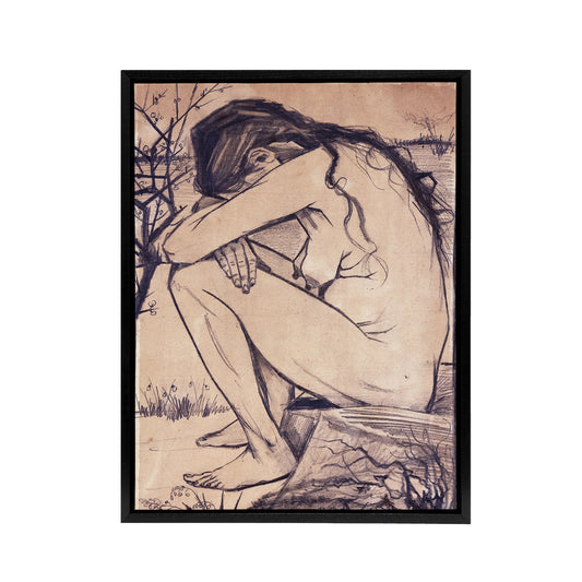 Van Gogh Drawing Sorrow Black Framed Canvas Wall Art Print