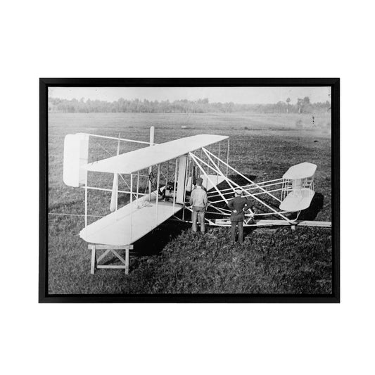 Wright Brothers Biplane Machine Black Framed Canvas Wall Art Print
