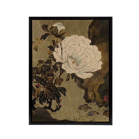 Shibata Zeshin Peonies Black Framed Canvas Floral Japanese Wall Art Print