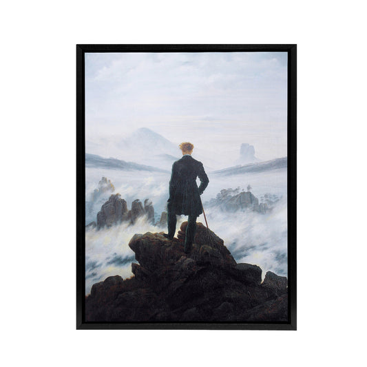 Friedrich Wanderer Above Sea Fog Black Framed Canvas Wall Art Print