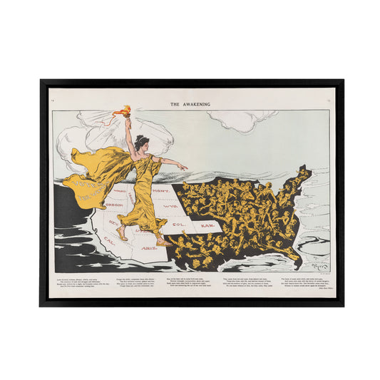 Mayer Map Liberty Awakening Votes Women Black Framed Canvas Wall Art Print