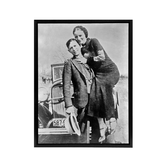 Bonnie and Clyde American Outlaws Black Framed Canvas Wall Art Print