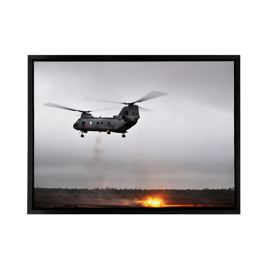 USA Marine Corps CH 46 Sea Knight Helicopter Black Framed Canvas Wall Art