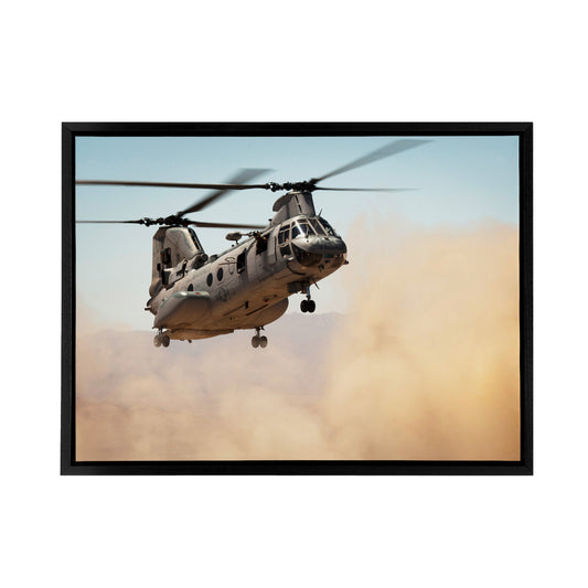 Sea Knight Helicopter CH 46E US Marine Corps Black Framed Canvas Wall Art