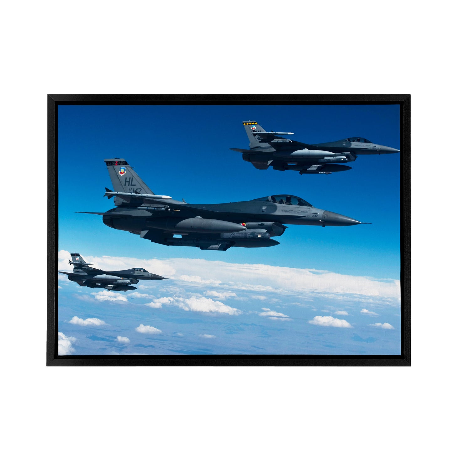 US Military Formation F 16 Fighting Falcons Black Framed Canvas Art Print