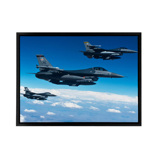 US Military Formation F 16 Fighting Falcons Black Framed Canvas Art Print