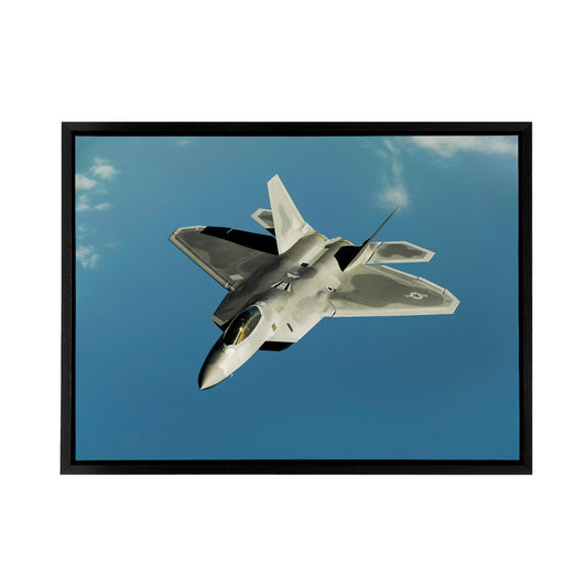 Dunaway Military USA F 22 Raptor Jet Black Framed Canvas Wall Art Print