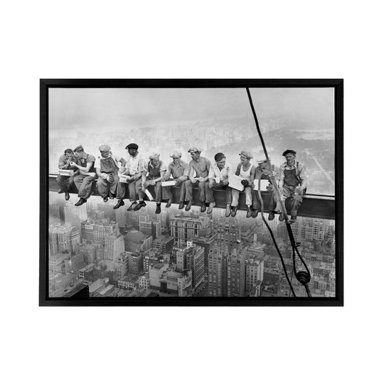 Men On Girder Lunch Atop A Skyscraper Photo Black Framed Canvas Art Print