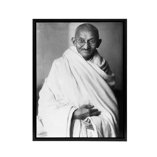 Political Activist Mohandas Gandhi Portrait Black Framed Canvas Art Print