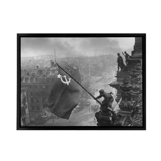 Khaldei War WWII USSR Flag Over Reichstag Black Framed Canvas Art Print
