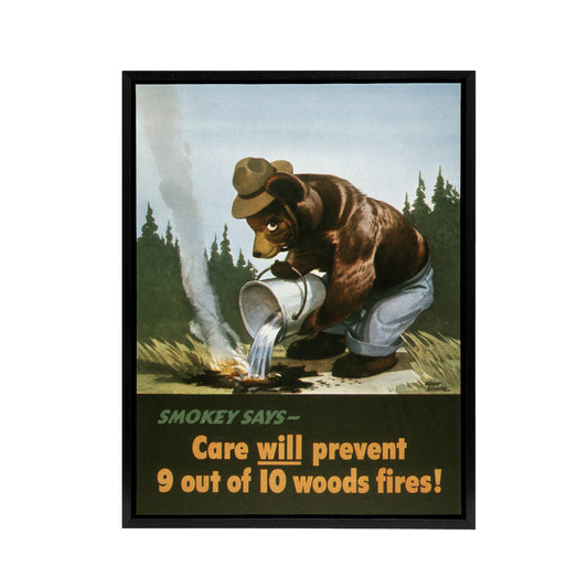Smokey Bear Advert Forest Fire Prevention Black Framed Canvas Art Print