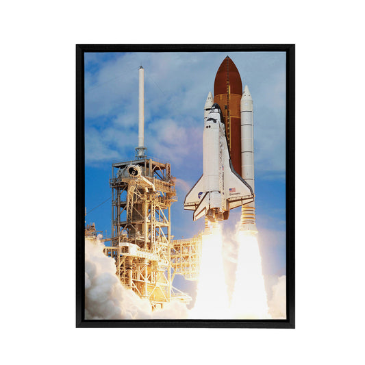 NASA Space Shuttle Discovery Rocket Launch Black Framed Canvas Art Print
