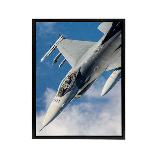 USAF F 16 Fighting Falcon Fighter Jet Black Framed Canvas Wall Art Print