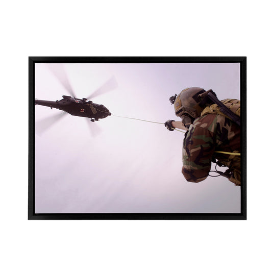 Military Afghan Army UH 60 Hawk Helicopter Black Framed Canvas Art Print