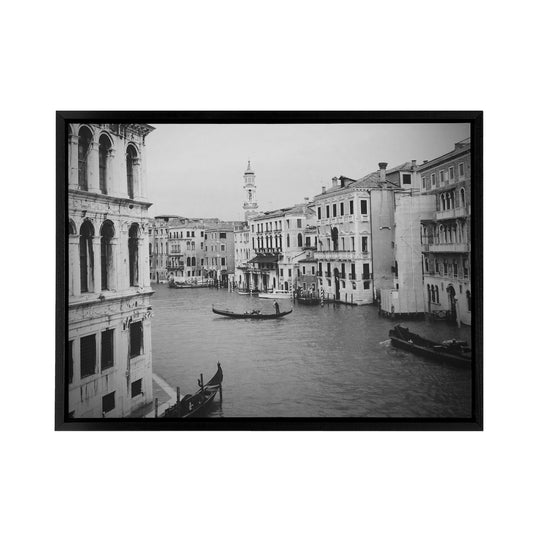 Venice Canal Gondola Black Framed Canvas Wall Art Print