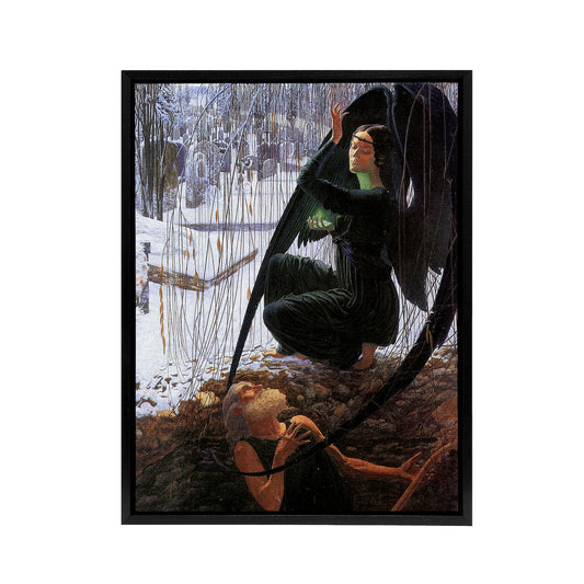 Schwabe Death And Grave Digger Black Framed Canvas Wall Art Print