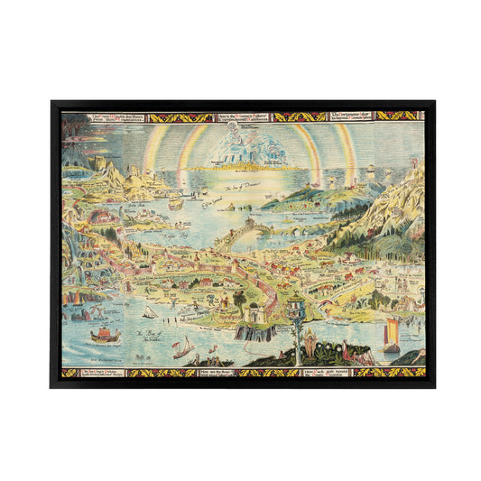 Map Sleigh 1918 Ancient Fairyland Fantasy Black Framed Canvas Art Print