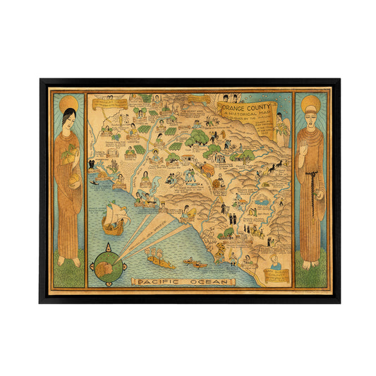 Map Ames 1929 Historic California County Black Framed Canvas Art Print
