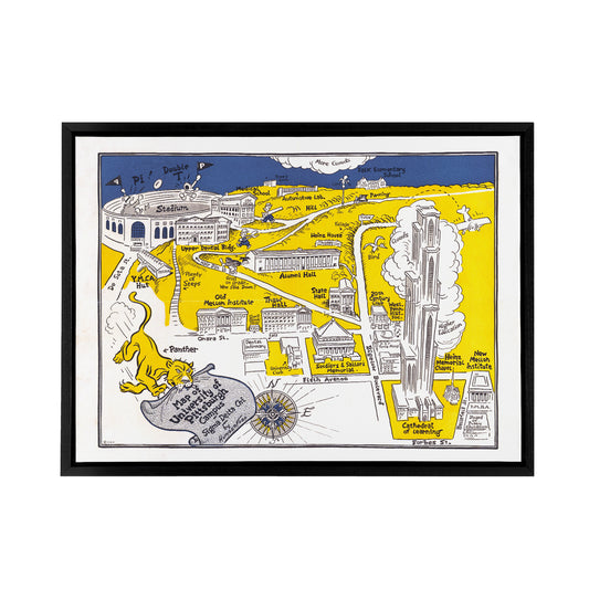 Map Hungerford 1935 Pittsburgh University Black Framed Canvas Art Print