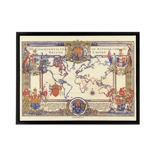 Map Webb 1937 British Empire Black Framed Canvas Wall Art Print