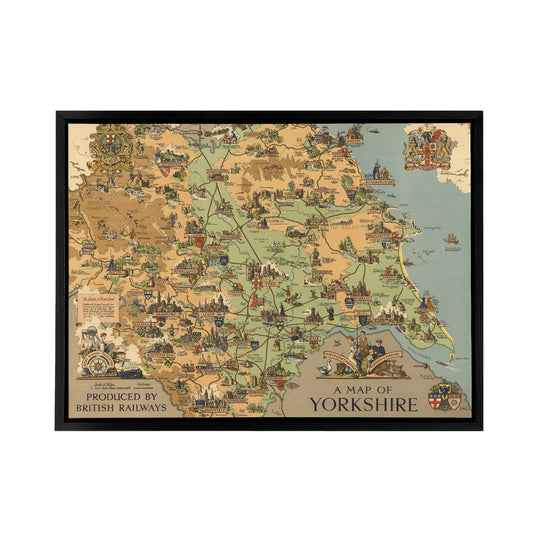 Map Clark 1949 Yorkshire Rail England Black Framed Canvas Wall Art Print
