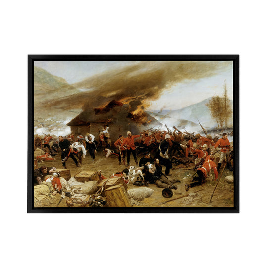 Defence Rorke's Drift Zulu War Black Framed Canvas Wall Art Print