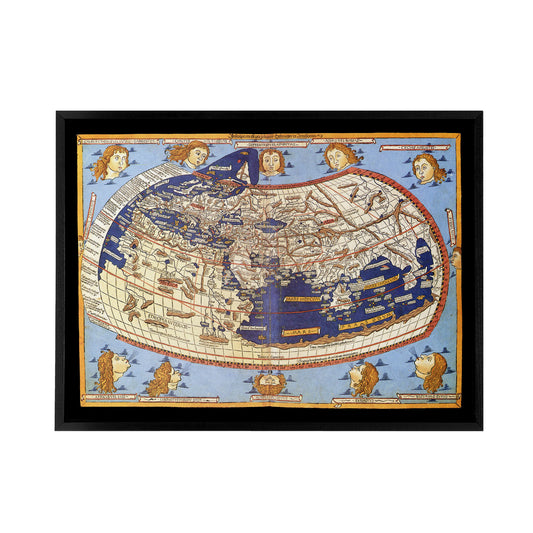 World Map 1482 Ptolemy 2nd Century Black Framed Canvas Wall Art Print