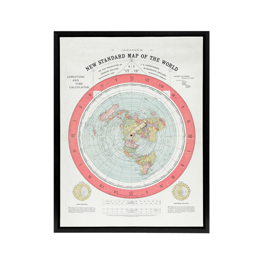 Map Gleason 1892 World Time Black Framed Canvas Wall Art Print